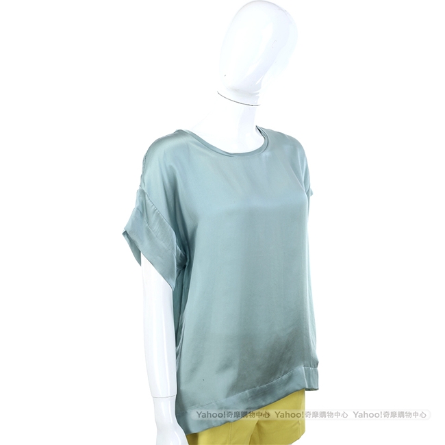 ALLUDE 湖水綠寬袖絲緞上衣