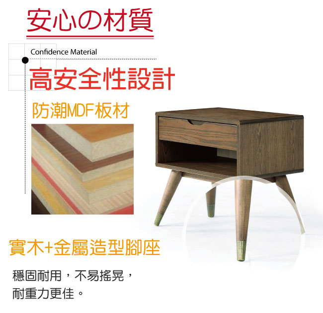 品家居 布喬兒2尺木紋床頭櫃(二色可選)-60x40x56.5cm免組