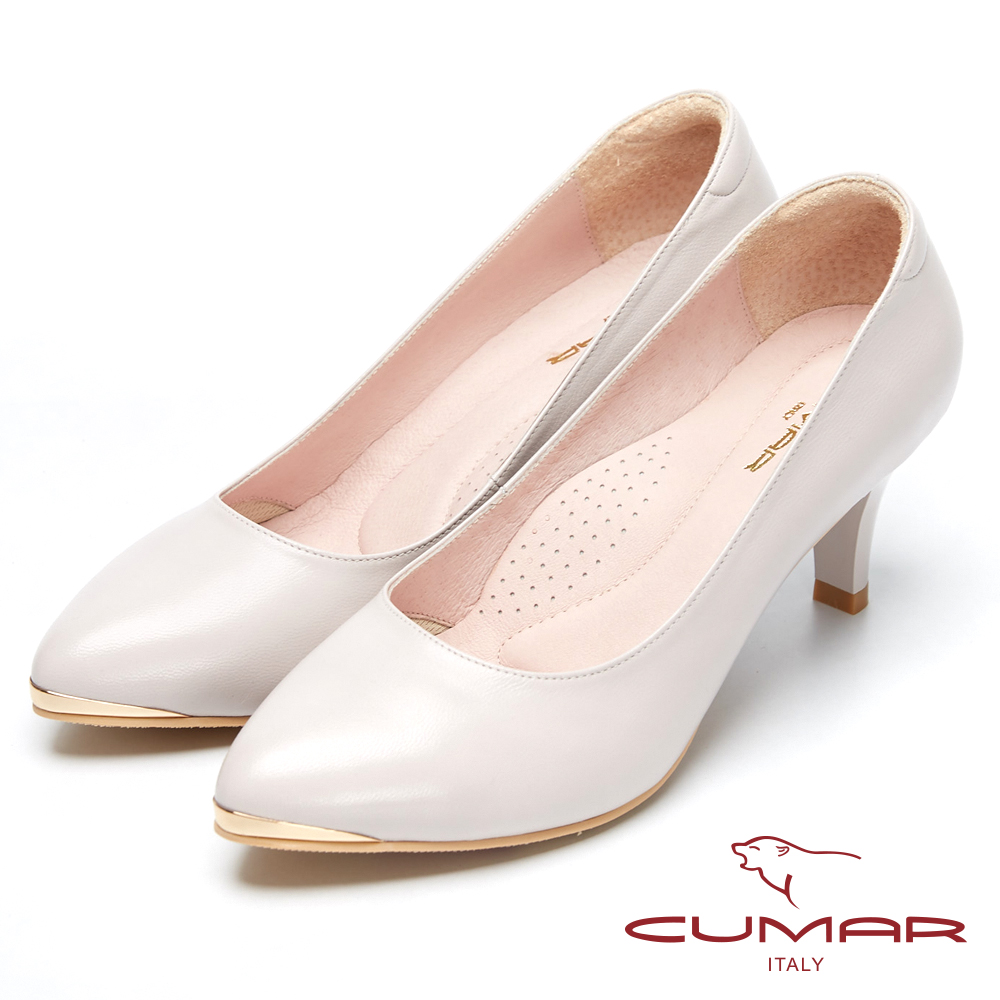 CUMAR優雅美型-簡約風格真皮高跟鞋-芋色