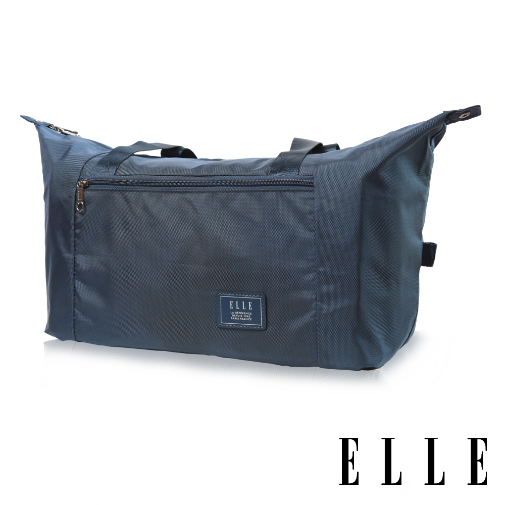 ELLE HOMME-紳士輕旅專用可掛式摺疊收納尼龍手提行李包-沉穩藍