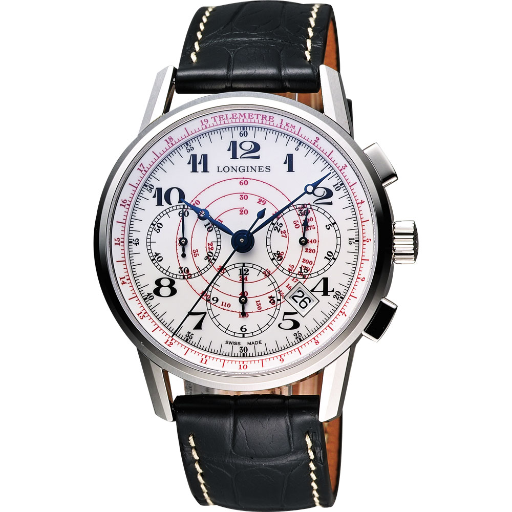 LONGINES 浪琴 官方授權 Heritage 180週年紀念視距儀計時機械腕錶-白/41mm L2.780.4.18.2