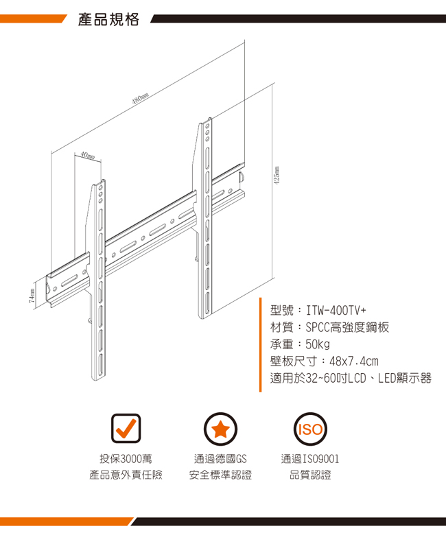 三入組 JAZZWAY 32-60吋液晶萬用壁掛架 ITW-400TV+