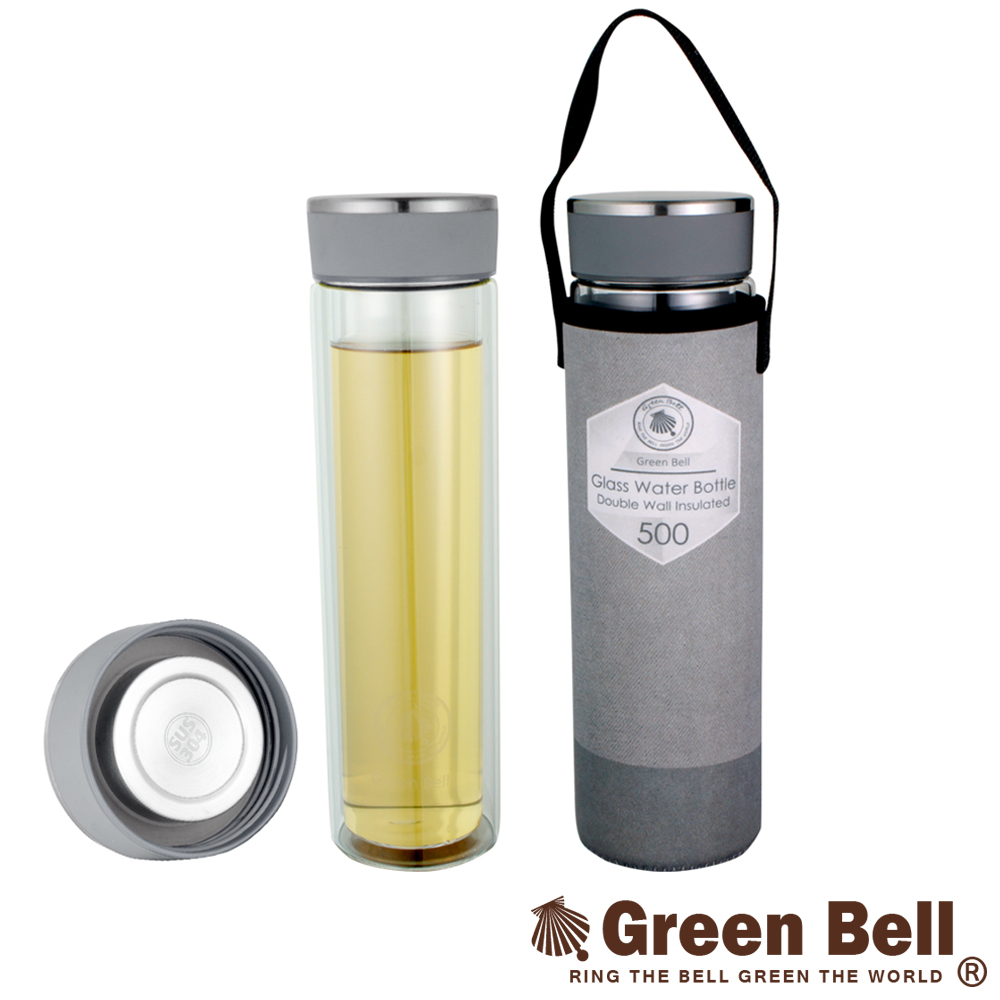 GREEN BELL綠貝晶鑽雙層玻璃水瓶500ml(灰)