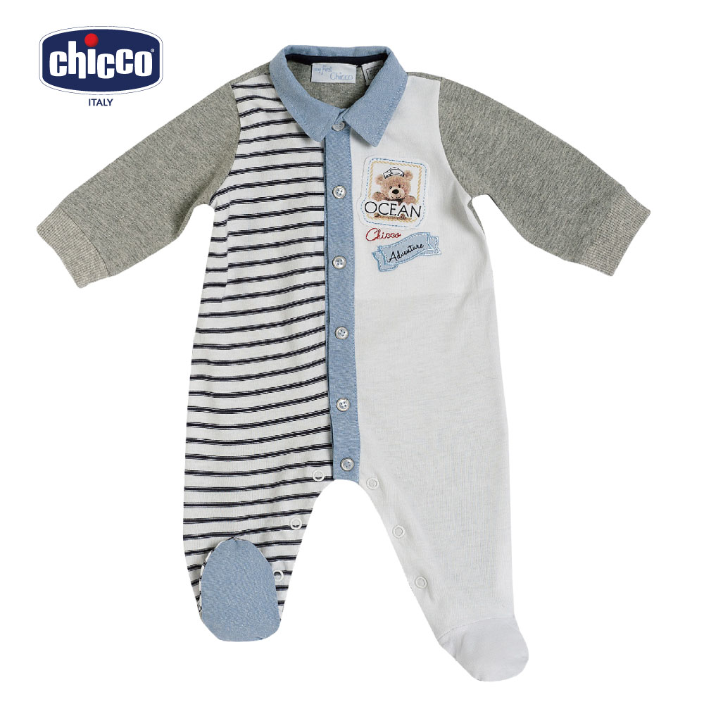 chicco-城市雅痞拼接風前開長袖兔裝(3-12個月)