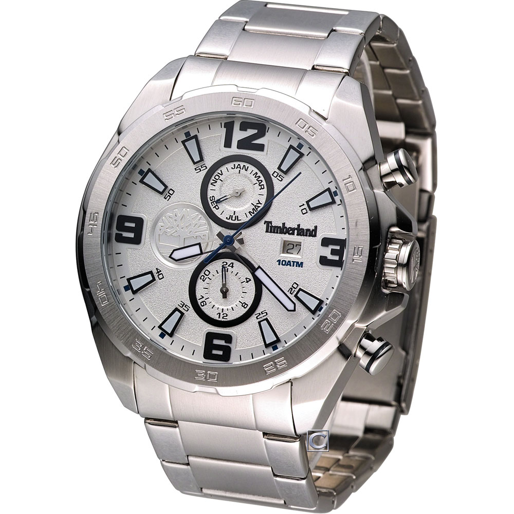 Timberland SWAINS 鋼鐵人日曆時尚腕錶-銀白/47mm