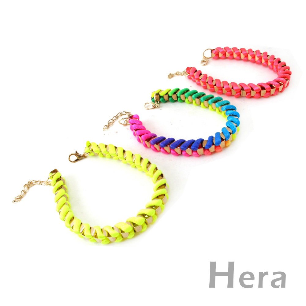 【Hera】赫拉 韓國飾品螢光編織方形手鍊(三色任選)
