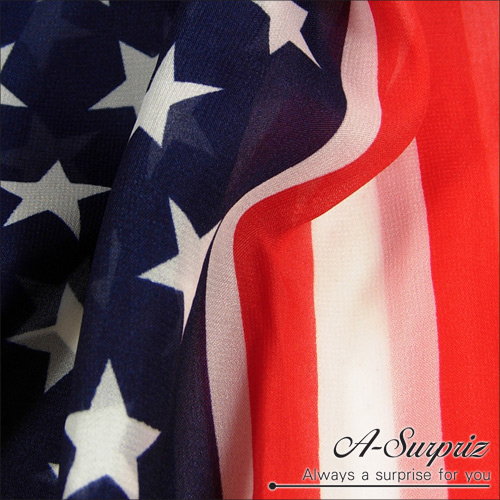 A-Surpriz 美國國旗雪紡紗圍巾(藍紅)