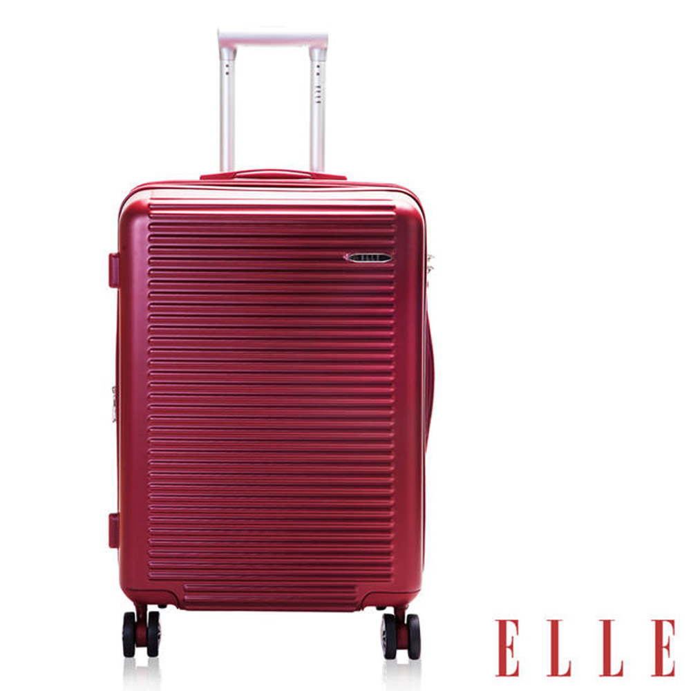 福利品ELLE 裸鑽刻紋系列24吋經典橫條紋霧面防刮旅行箱-紅色