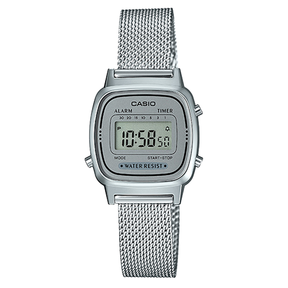 CASIO 小巧復古風米蘭時尚風格數位錶(LA-670WEM-7)-銀/30.3mm