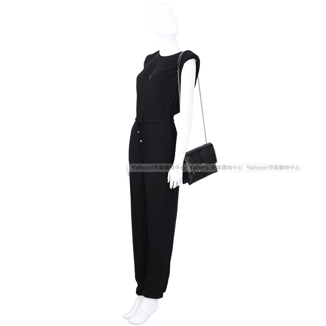 LANVIN Sugar Pearl 珍珠鉚釘小羊皮鍊帶肩背包(Mini/黑色)