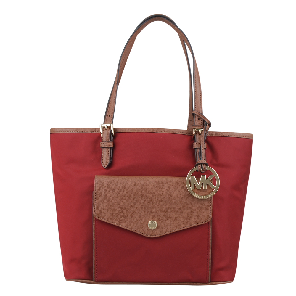 MICHAEL KORS 金字LOGO尼龍雙色托特肩背包(紅)