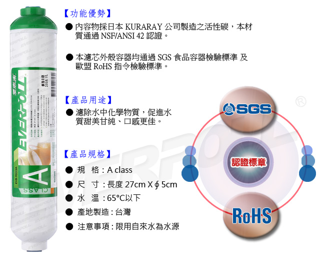 EVERPOLL愛惠浦科技 10英吋後置活性碳濾心EVB-T033A[買3+送1]