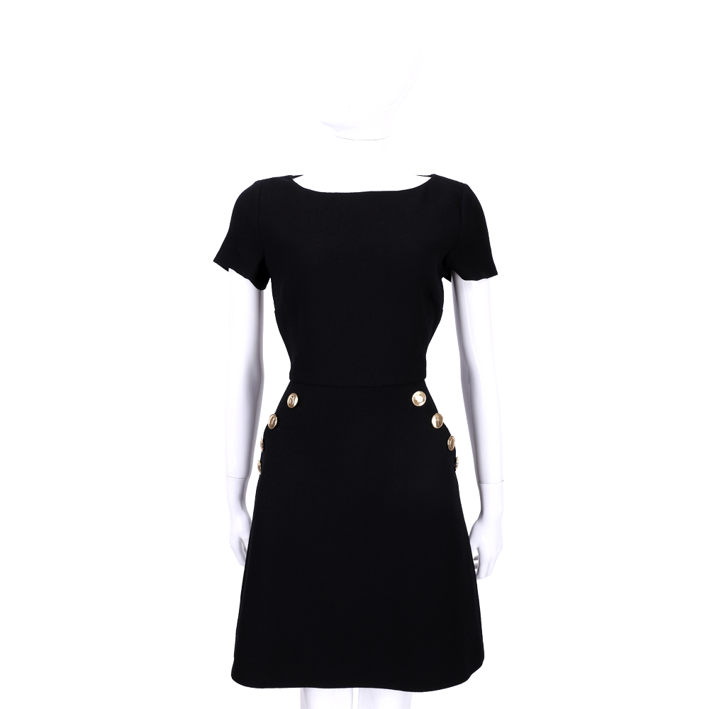 BOUTIQUE MOSCHINO 黑色金釦造型短袖洋裝(100%LANA)
