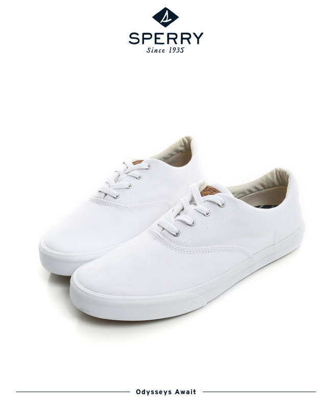 SPERRY Striper 潮流進化吸震減壓帆布休閒鞋(情侶中性款)-白