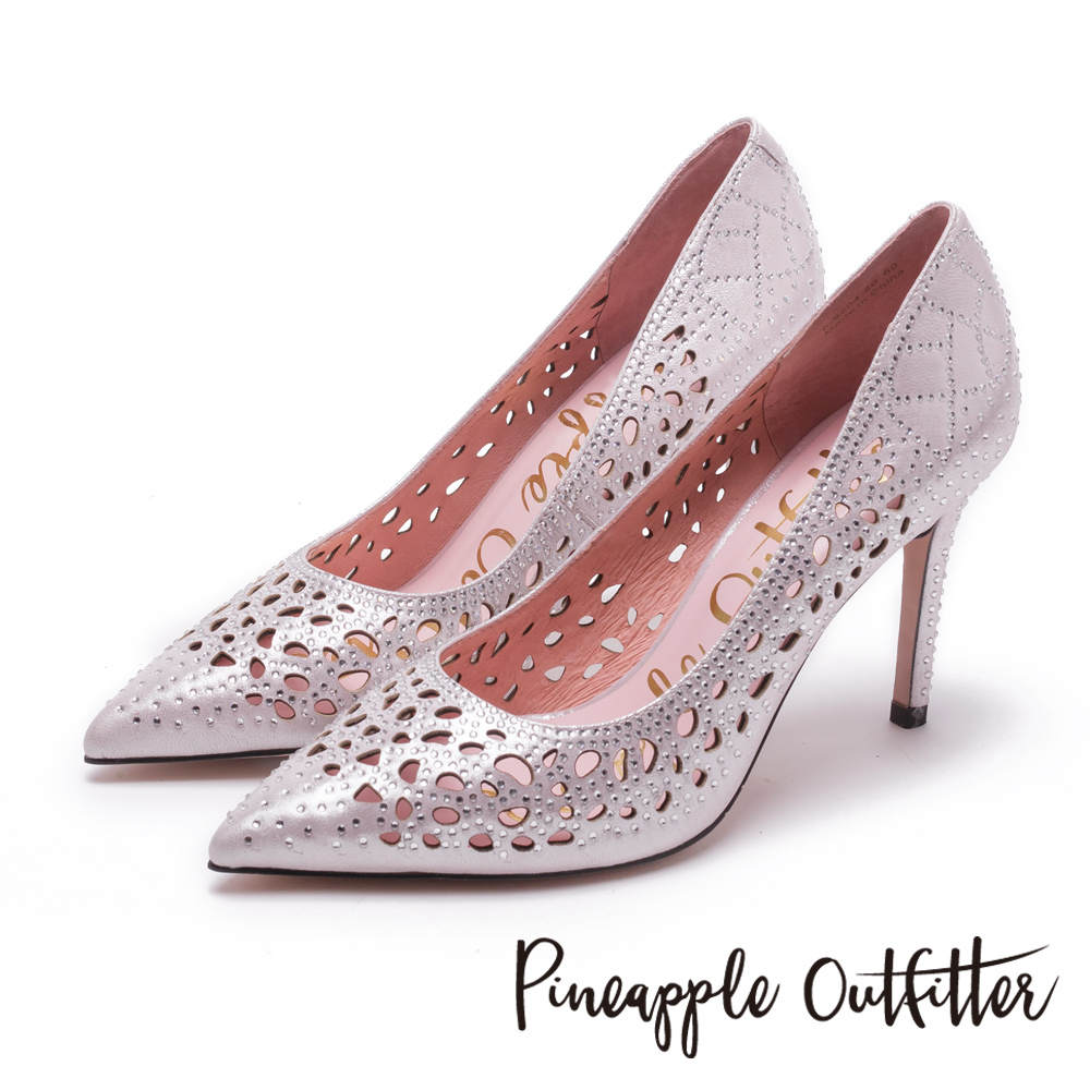 Pineapple Outfitter 璀璨光芒  水鑽鏤空尖頭高跟鞋-粉色