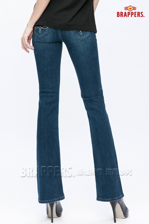 BRAPPERS 女款 新美腳Royal系列-女用彈性鑲鑽小喇叭褲-藍