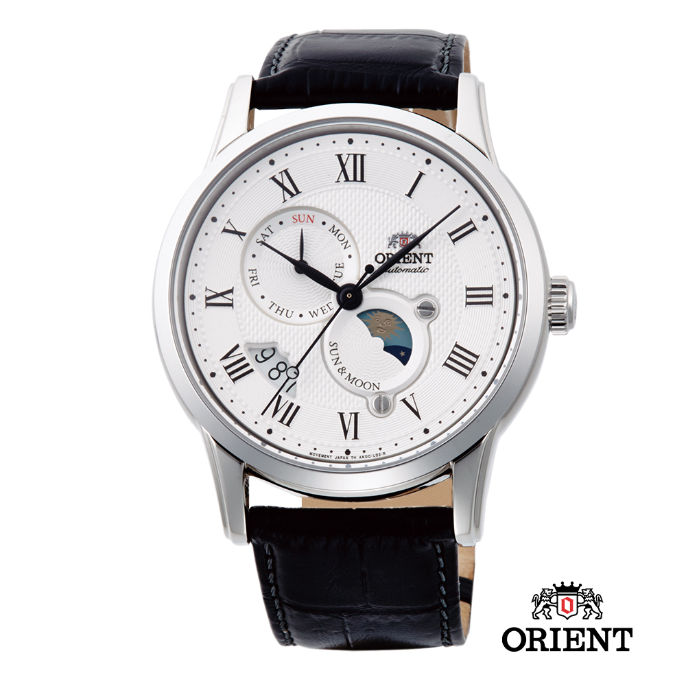 ORIENT 東方錶 SUN&MOON系列 日月相錶 皮帶款 白色-42.5mm