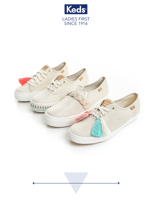 Keds TRIPLE 渡假旅程厚底綁帶帆布鞋-米/金