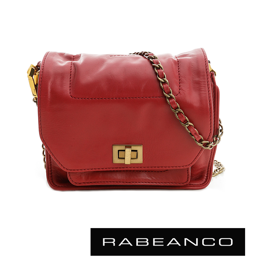 RABEANCO 迷時尚牛皮系列鍊帶雙層轉釦方包(小) 紅