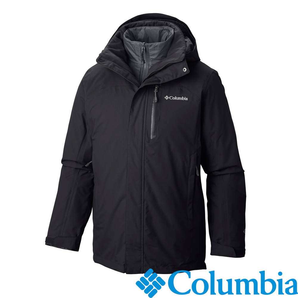 Columbia-兩件式防潑保暖連帽外套-男-黑色-UWM10690BK