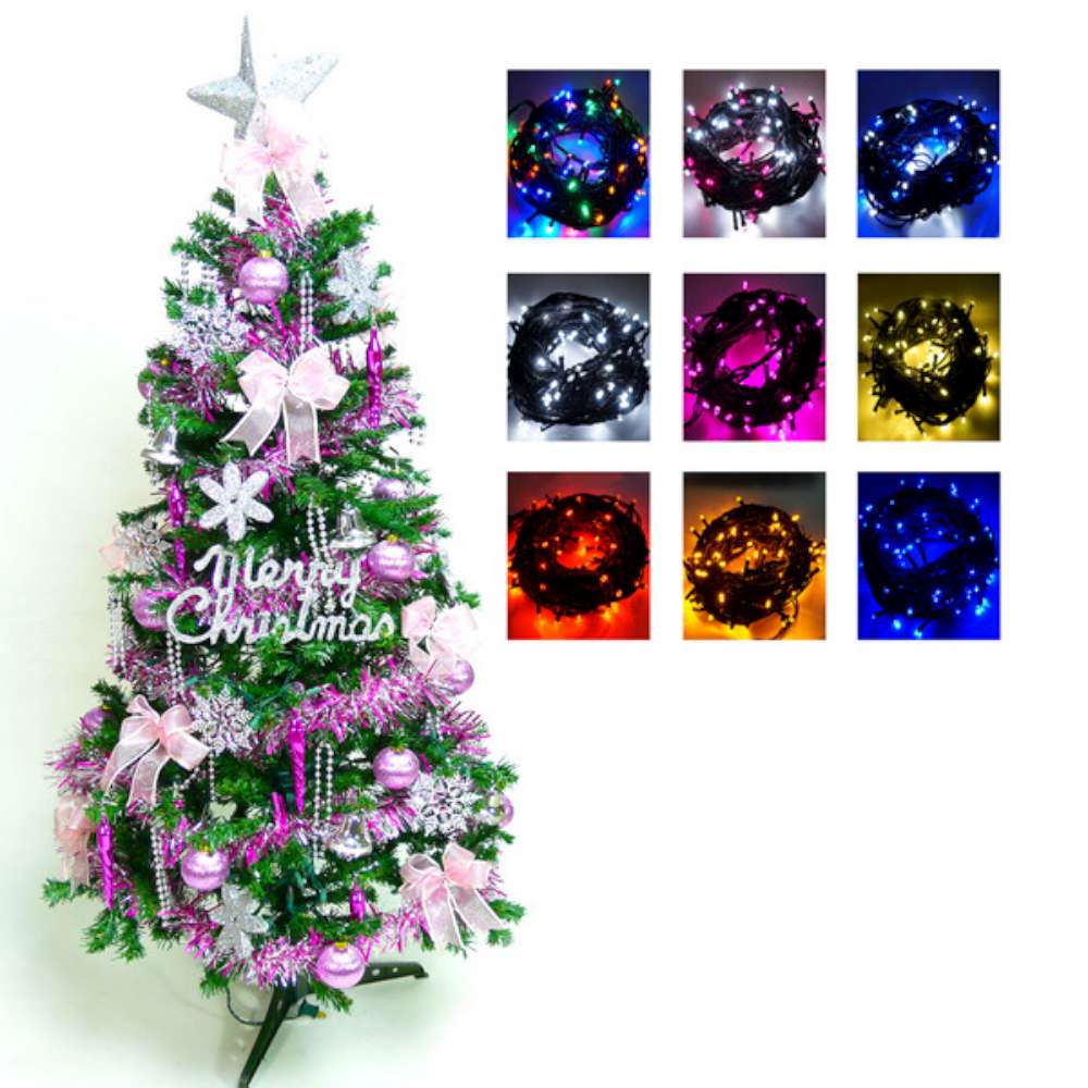 超級幸福10尺300cm一般型裝飾綠聖誕樹+銀紫色系配件組+100燈LED燈6串