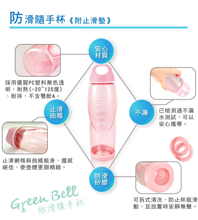 【GREEN BELL綠貝】600ml輕巧防滑隨手杯附止滑墊(藍)