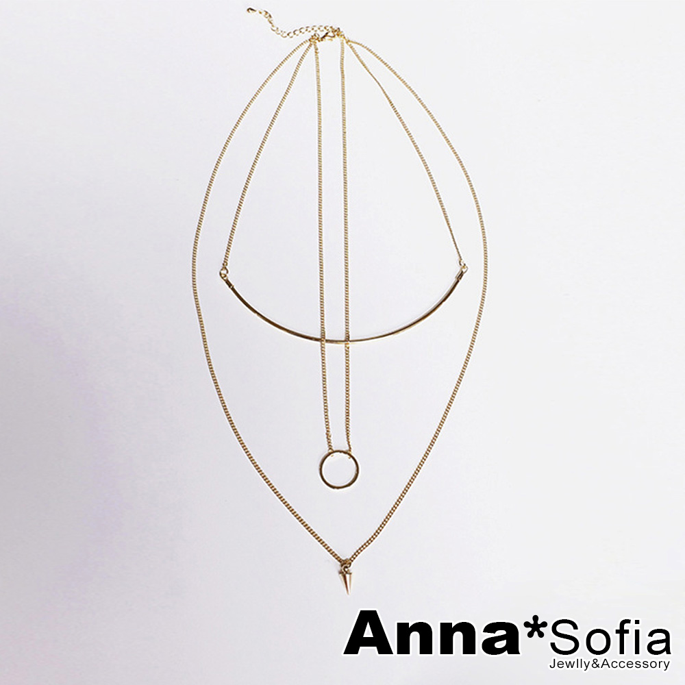 AnnaSofia 微笑曲線空圈 多層次鎖骨鍊項鍊(金系)