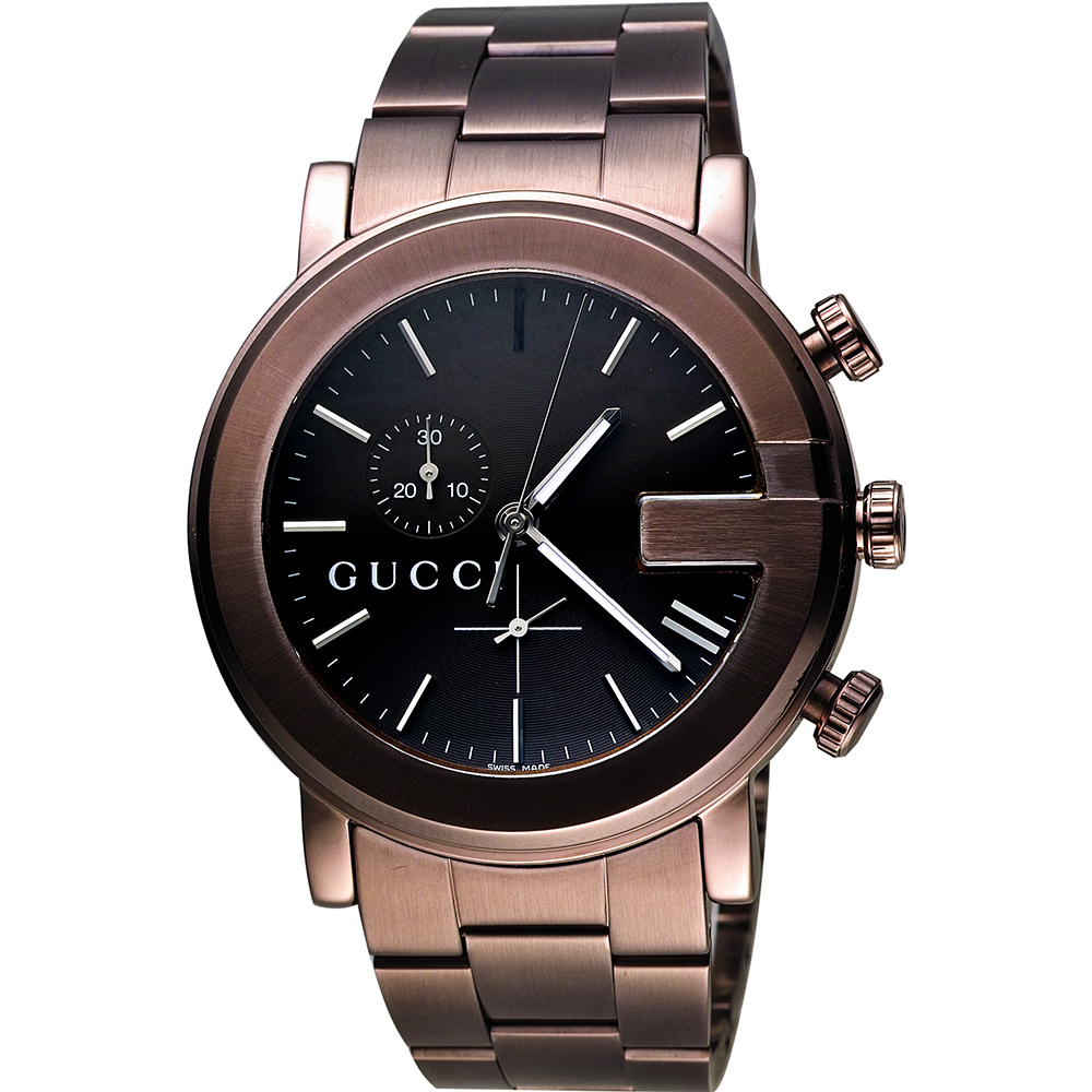 GUCCI G-Chrono 頂尖時尚計時碼腕錶-咖啡/44mm