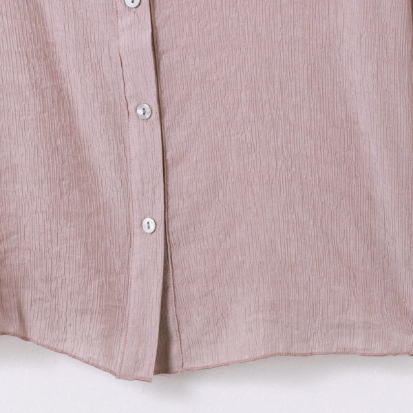純色微透膚細褶小立領襯衫-OB大尺碼