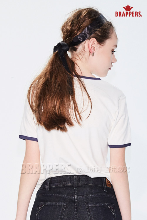 BRAPPERS 女款 羅紋撞色數字短袖T恤-米白