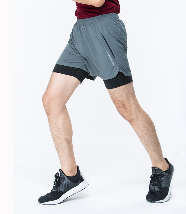 【ATUNAS 歐都納】男款運動假兩件式彈性短跑褲 A1-PA1725M 灰
