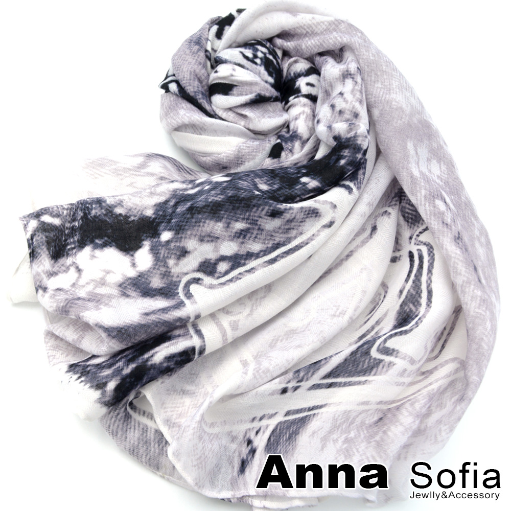 AnnaSofia 墨拓重機圖騰 柔軟披肩圍巾