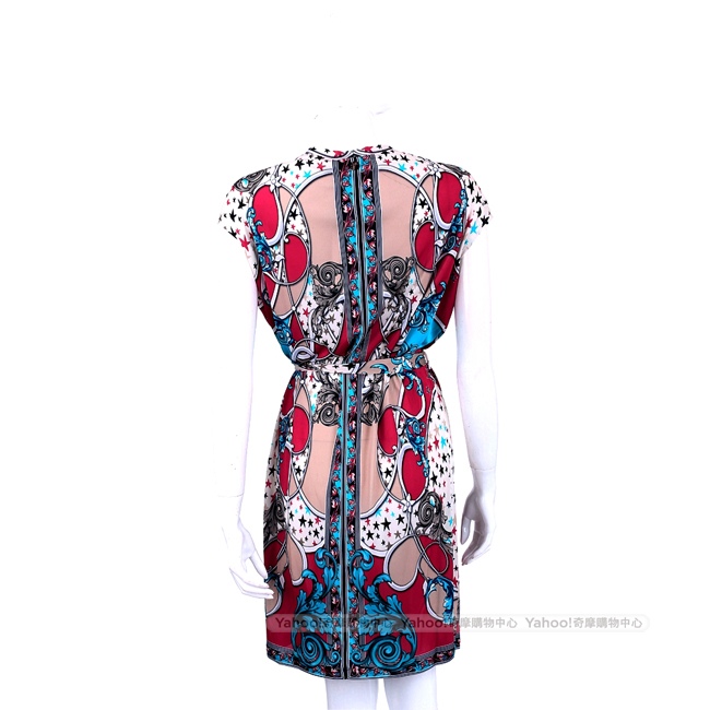 VERSACE 紅色圖騰印花短袖洋裝