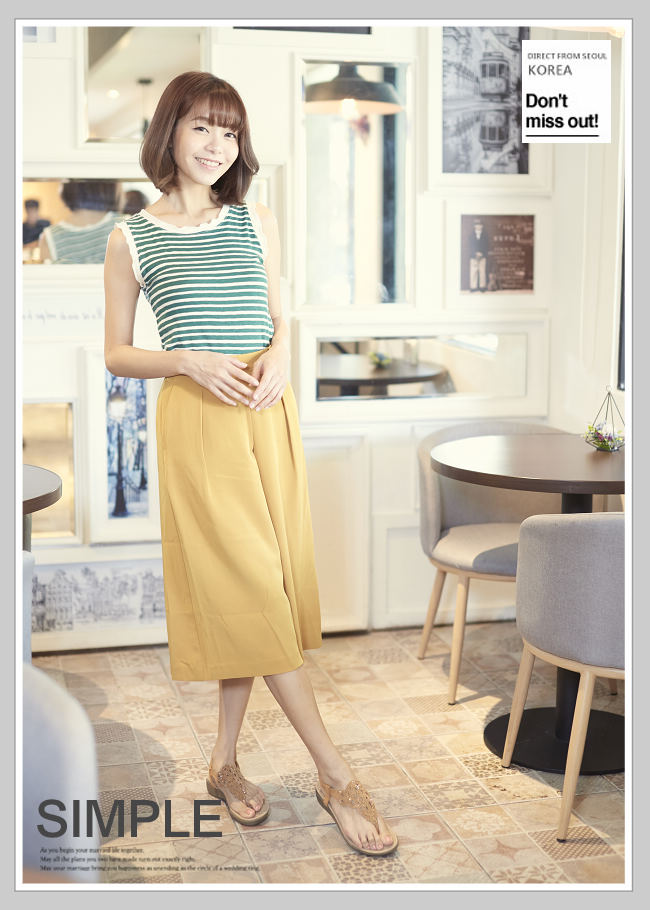 River&Moon大尺碼-超Q軟修腿亮鑽鏤空T字厚底涼鞋-黃棕