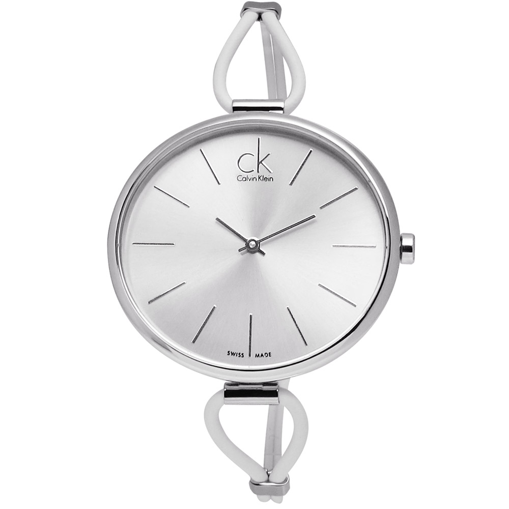 cK Damenuhr 時尚注視造型皮繩腕錶-白色 /37mm