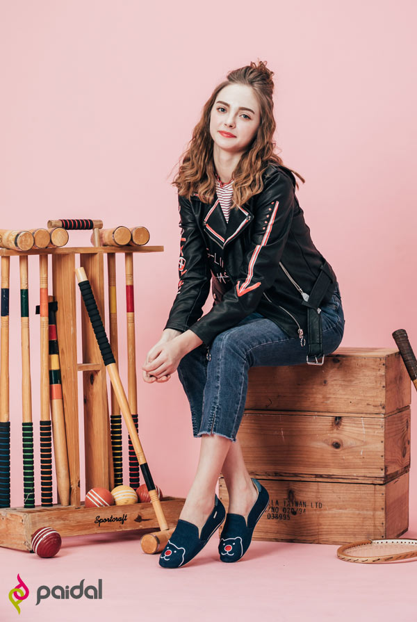 Paidal經典款紅鼻熊休閒鞋樂福鞋懶人鞋-牛仔藍