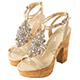 Grace gift奢華公主–華麗寶石鑽飾粗跟涼鞋 米白 product thumbnail 1