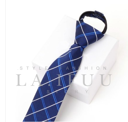 拉福領帶6cm中窄版領帶拉鍊領帶(格紋藍)