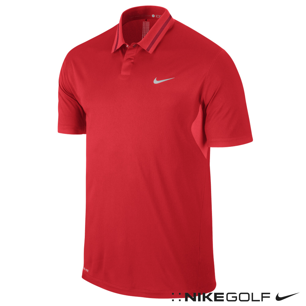 Nike Golf 老虎伍茲系列快速排汗條紋領針織衫-活力紅