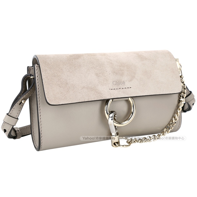 CHLOE Faye 麂皮拼接小牛皮肩背萬用斜背晚宴包(灰色)