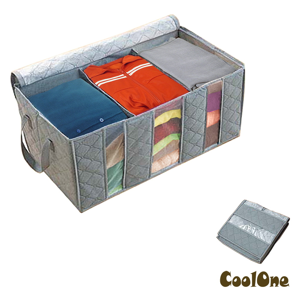 《超值三入》CoolOne 高品質竹炭可透視三格衣物整理箱65L