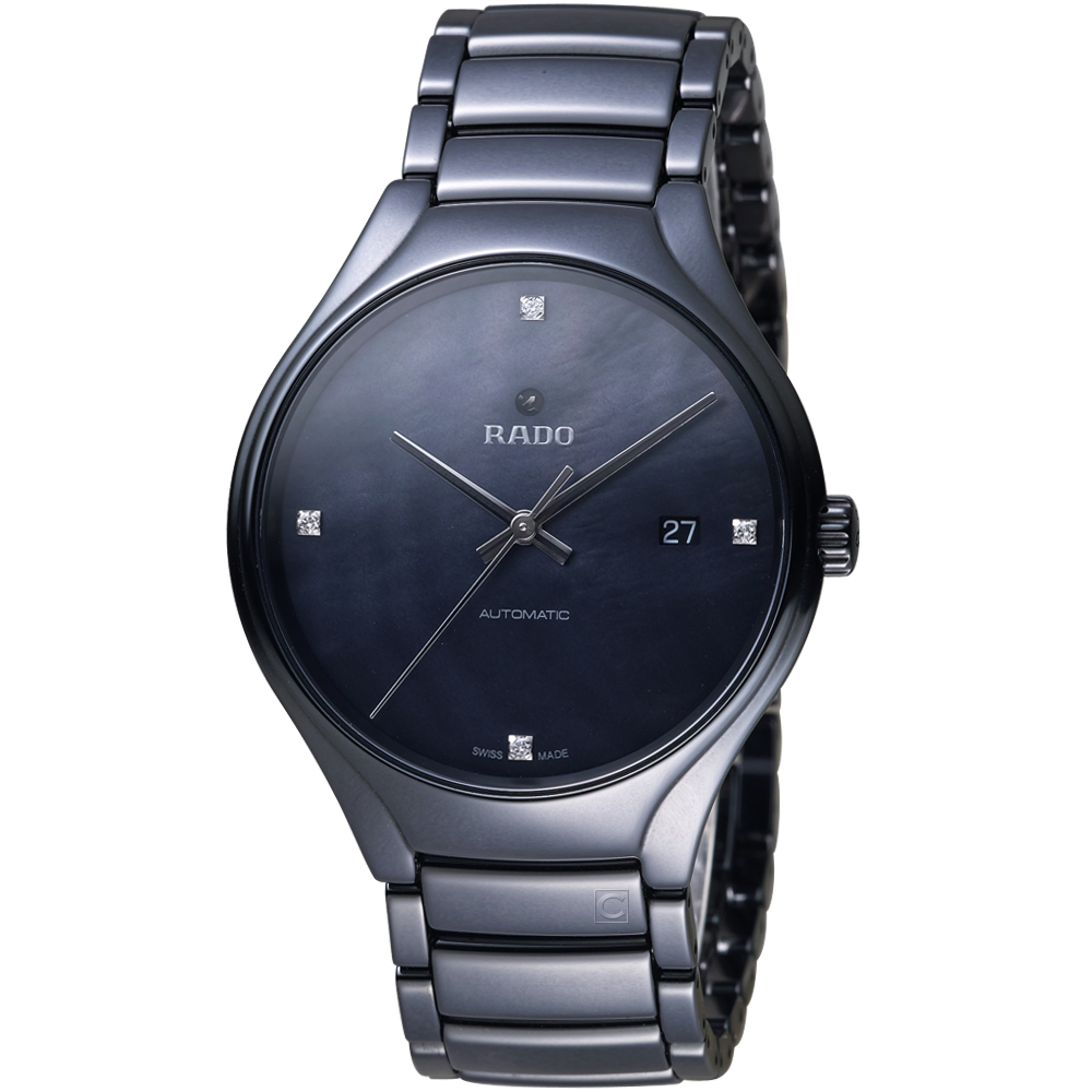 RADO 雷達錶 官方授權(R02) True系列時尚陶瓷腕錶-黑/40mm