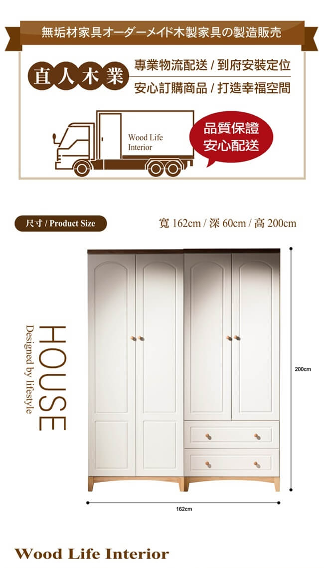 日本直人木業-HOUSE北歐風1個2抽1個雙門162CM衣櫃