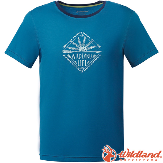 Wildland 荒野 0A61610-46土耳其藍 男彈性棉感抗UV印花衣