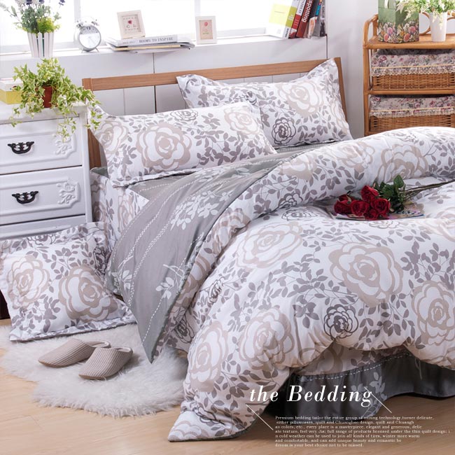 沙比瑞爾Saebi-Rer-玫瑰晨光 台灣製活性柔絲絨雙人六件式床罩組