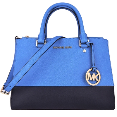 MICHAEL KORS Sutton 防刮撞色皮革手提/斜背兩用包(藍)