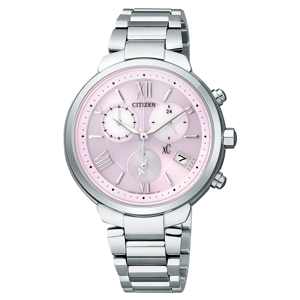 CITIZEN xC 美麗啟程 鈦金屬光動能計時腕錶(FB1330-55W)-粉紅x銀/35mm