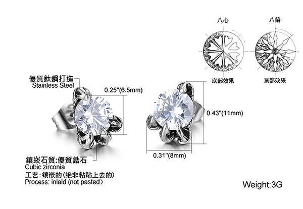 JINCHEN 白鋼龍爪耳環 白鑽(單個價)