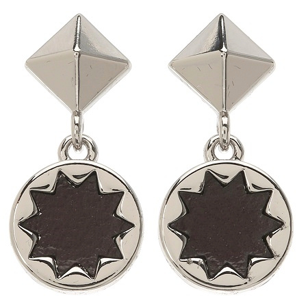 House of Harlow 1960 鉚釘 太陽神銀耳環 深咖啡皮革 附原廠包裝