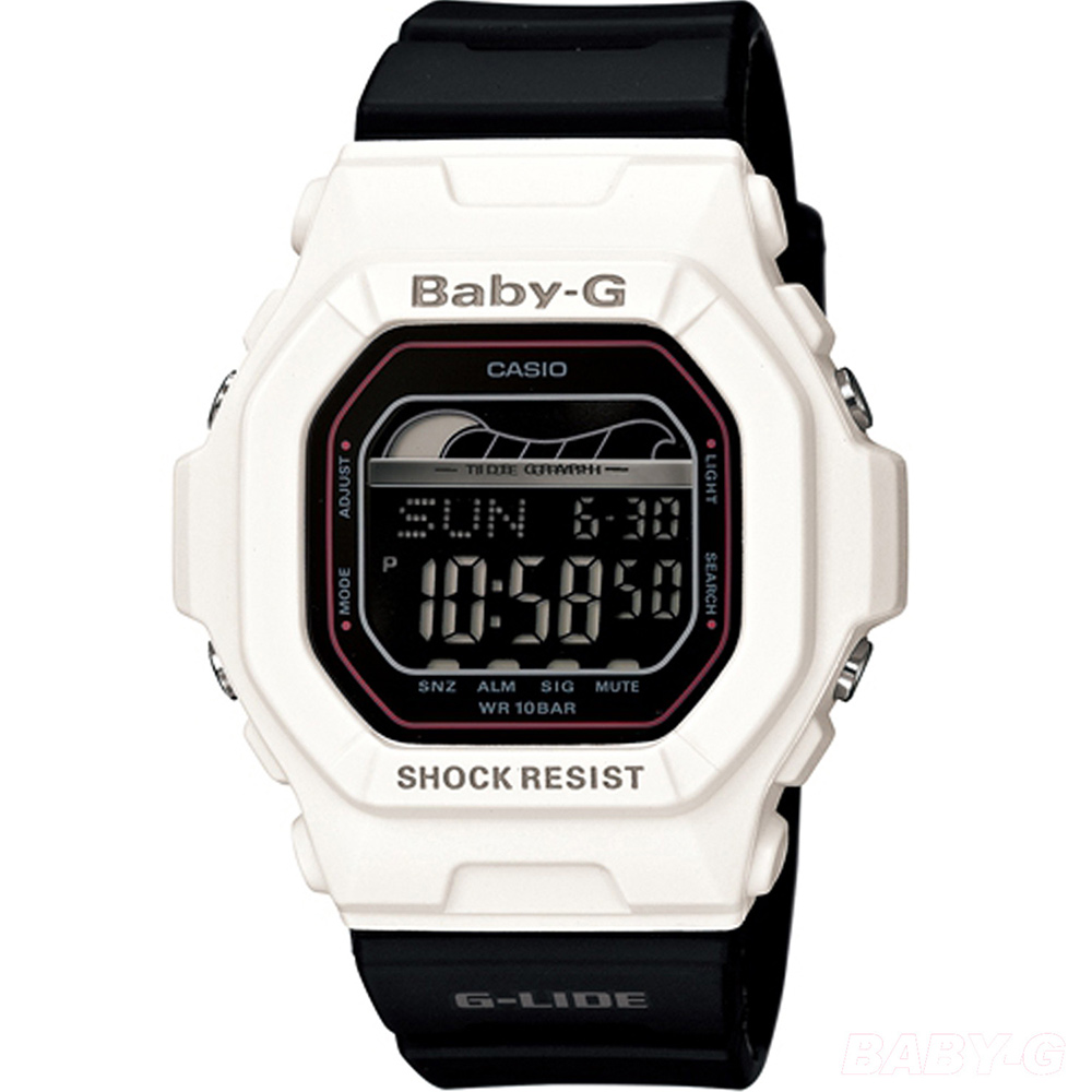 BABY-G 陽光海灘運動錶-黑+白/41mm